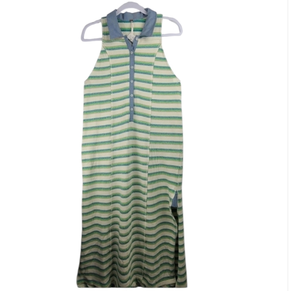 Free People Downtown Striped Maxi Dress XL NWT Half Button Down Boho